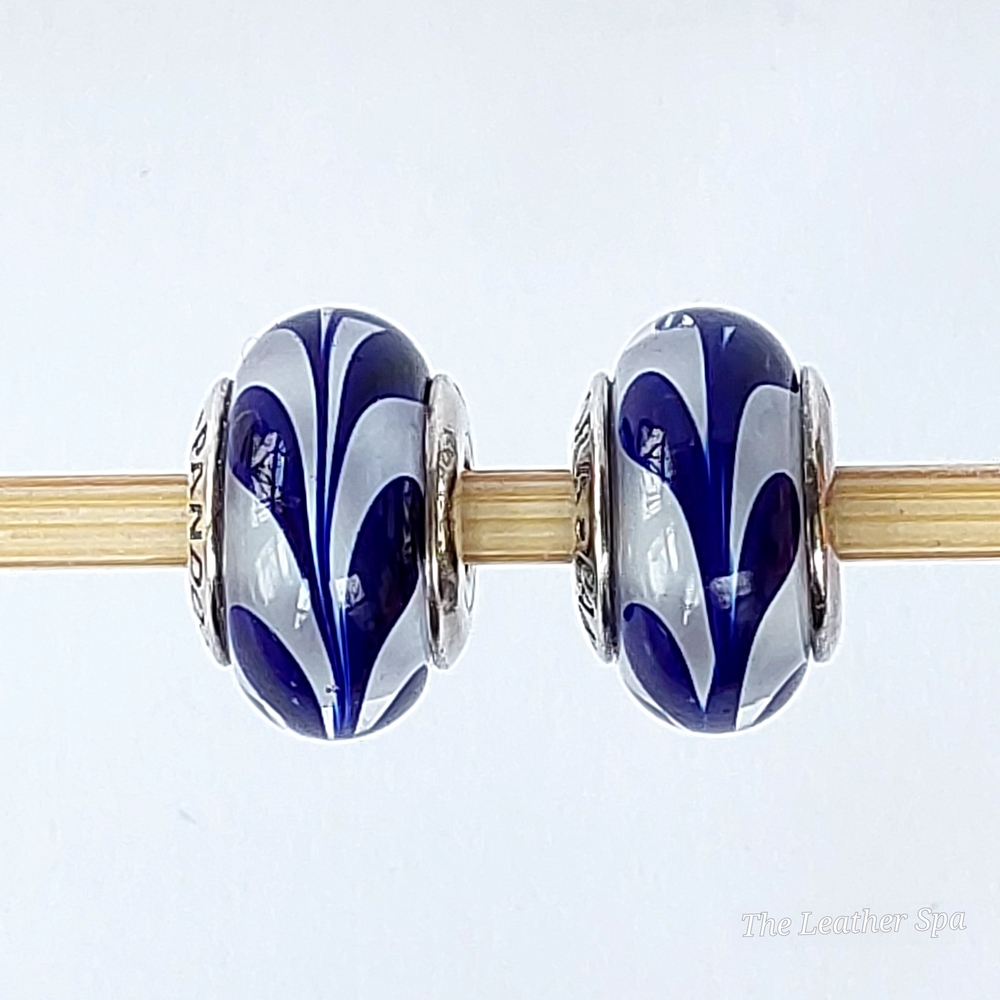 2 Pandora Blue Swirls Murano Glass Charms